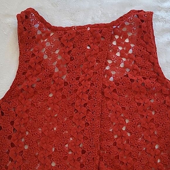 Mimi Chica Women's XS Crochet Rusty Red Overlay Tank Top Criss Cross Back Boho - Picture 15 of 15